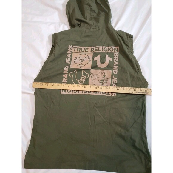 TRUE RELIGION Horseshoe Box Sleevelesss Hoodie Tank Mens Medium Dark Green - Picture 8 of 9